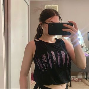 FREE W PURCHASE Black Tank Feather Print Backless